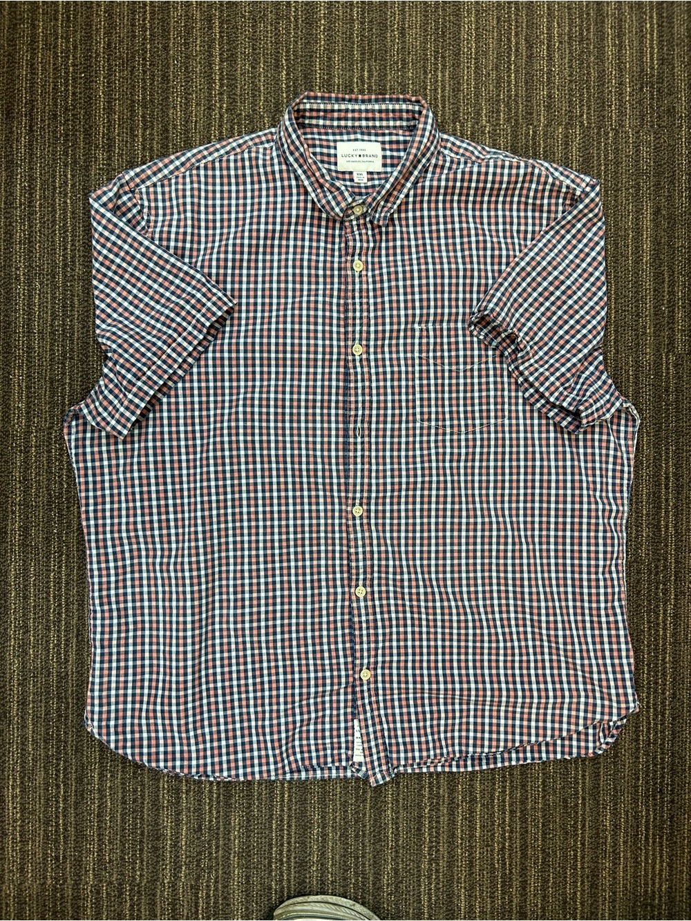Lucky Brand Short-Sleeve Checked Button-Down Shirt - Red/Blue/White